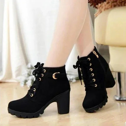 Front view of 2024 women’s lace-up high heel pumps boots- 7