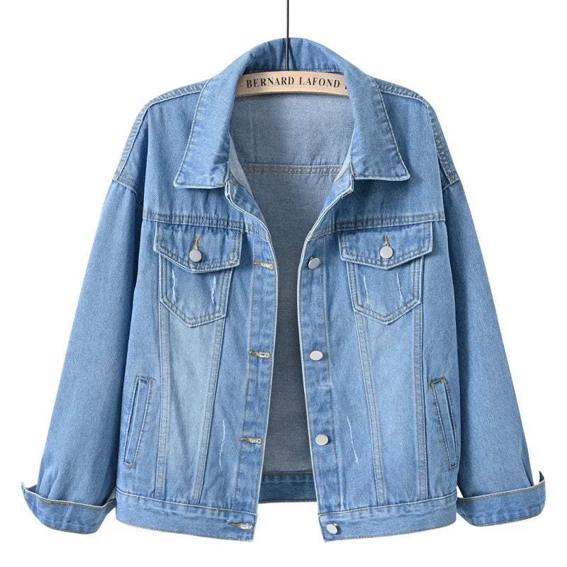 Blue denim jacket on a hanger with 'Bernard Lafont' label.