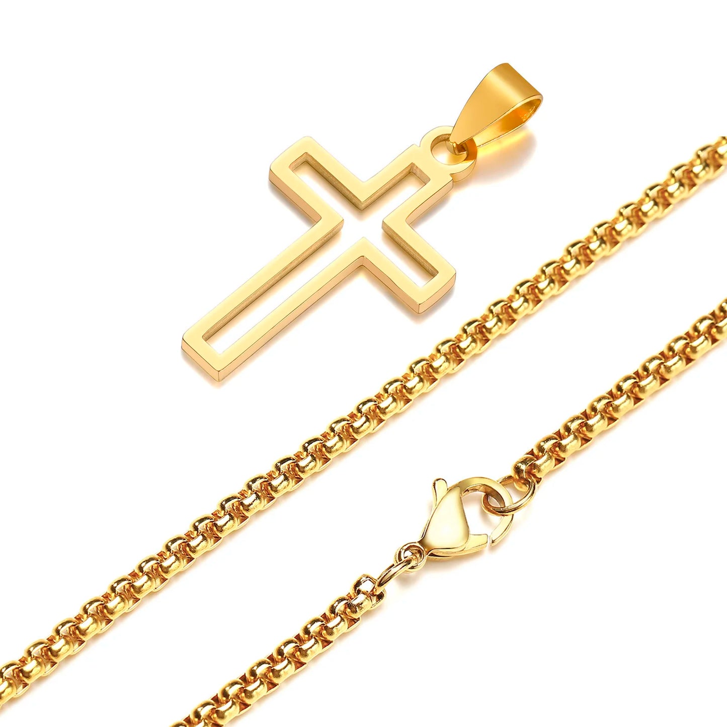 Mens Cutout Cross Necklaces. - gold 06