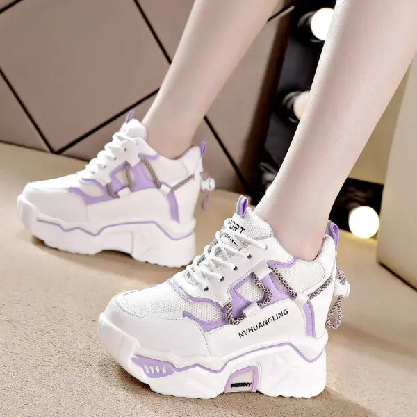 Women’s breathable platform sneakers with mesh upper and vulcanized sole, perfect for casual summer wear and all-day comfort- 1