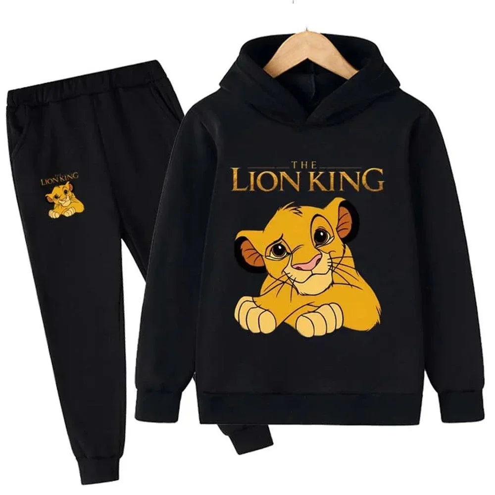 Children's lion-themed tracksuit set – hoodie and pants 2-piece outfit for boys and girls black