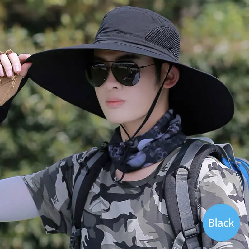 15CM large brim sun hat with mesh for UV protection, ideal for men and women outdoors - black 4