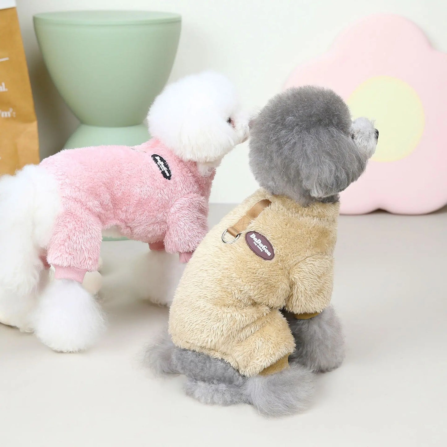 Winter Jumpsuit for Dogs - beige and pink back