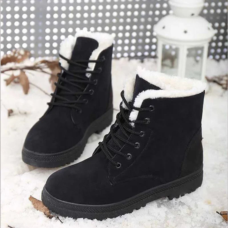 Winter Boots Ladies Snow Boots Lace Up black