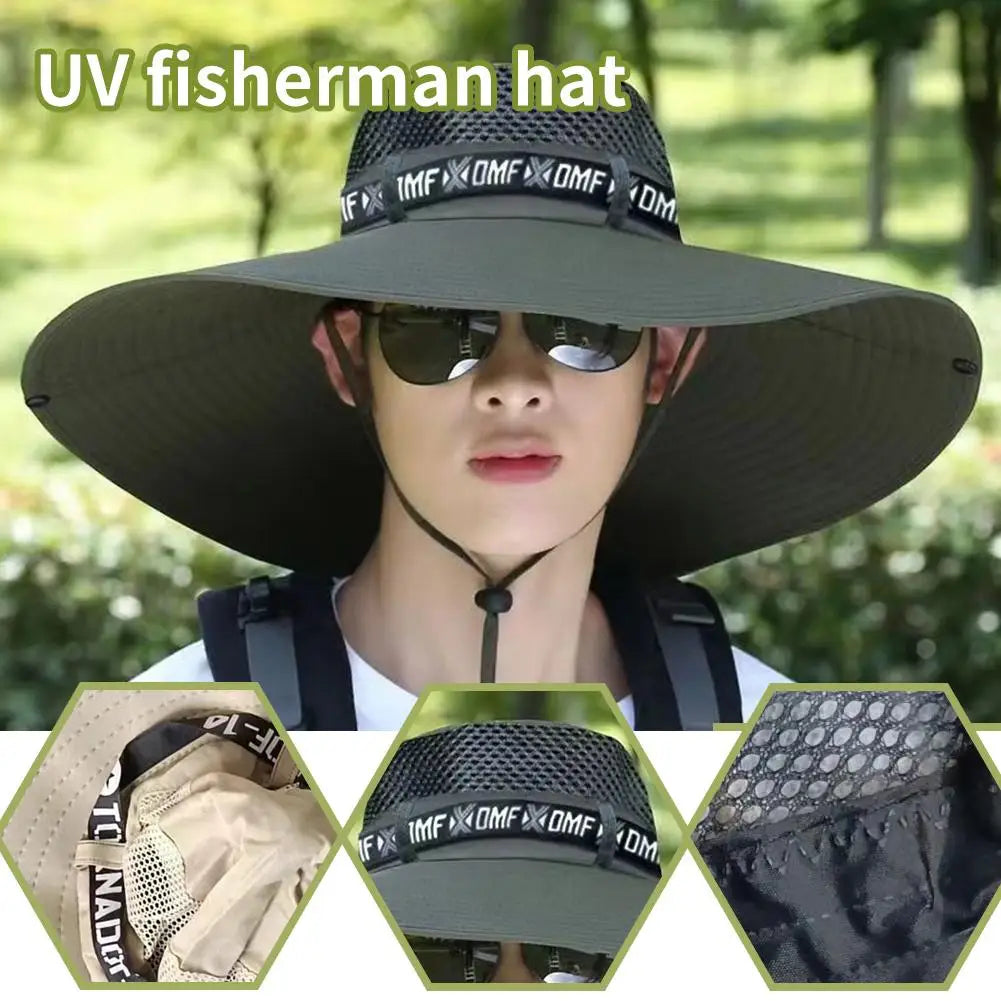 Summer large sun hat for men and women with breathable mesh and UV protection -dark green