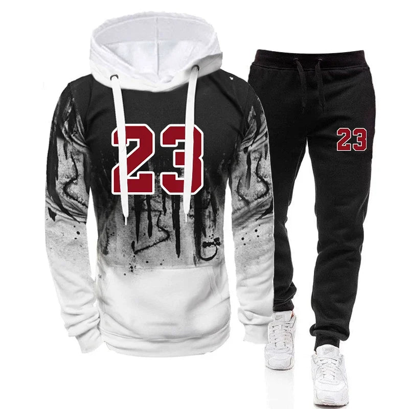 Hoodie and pants set with number 23 on a white background