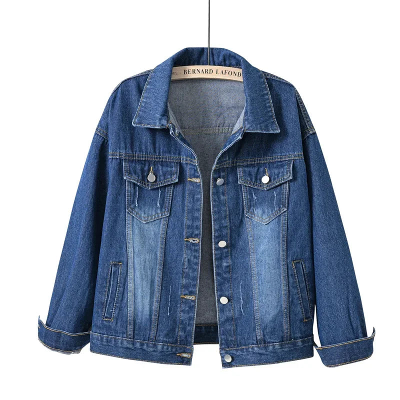 Blue denim jacket on a white background