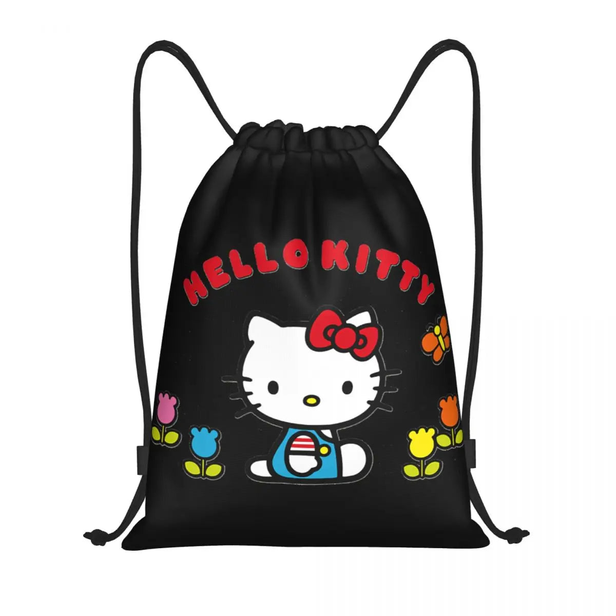 Custom Hello Kitty Cat Drawstring Backpack   -  black one