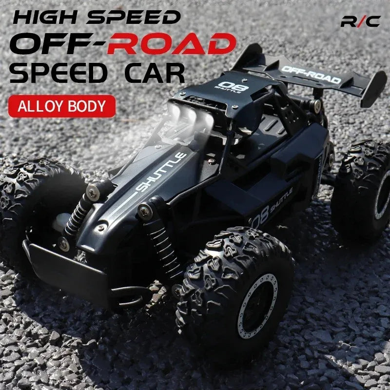 High-speed off-road speed car with alloy body on a textured surface