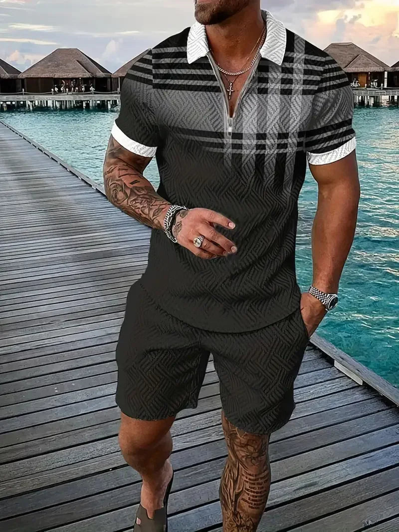 Polo Shirt + Shorts Set - black gray
