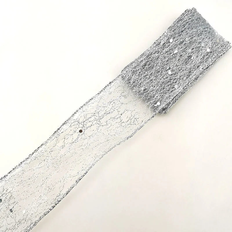 2-meter roll of 50mm shiny gold hollow-out ribbon silver