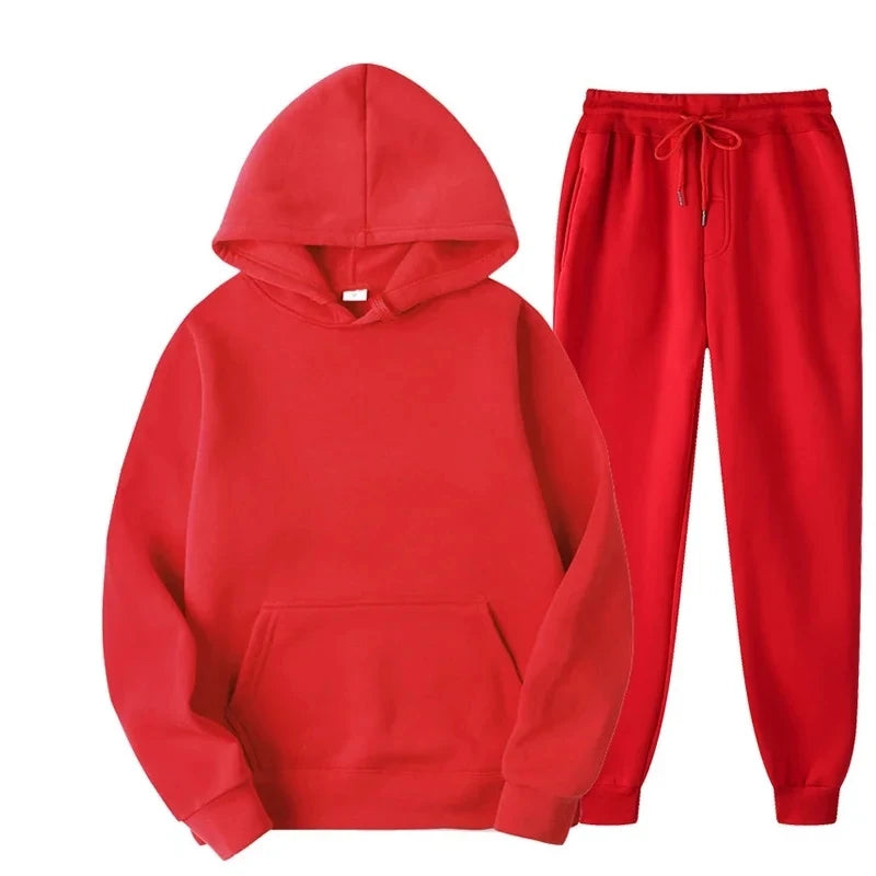 Red hoodie and red pants on a white background