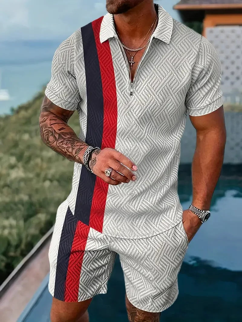 Polo Shirt + Shorts Set - beige red