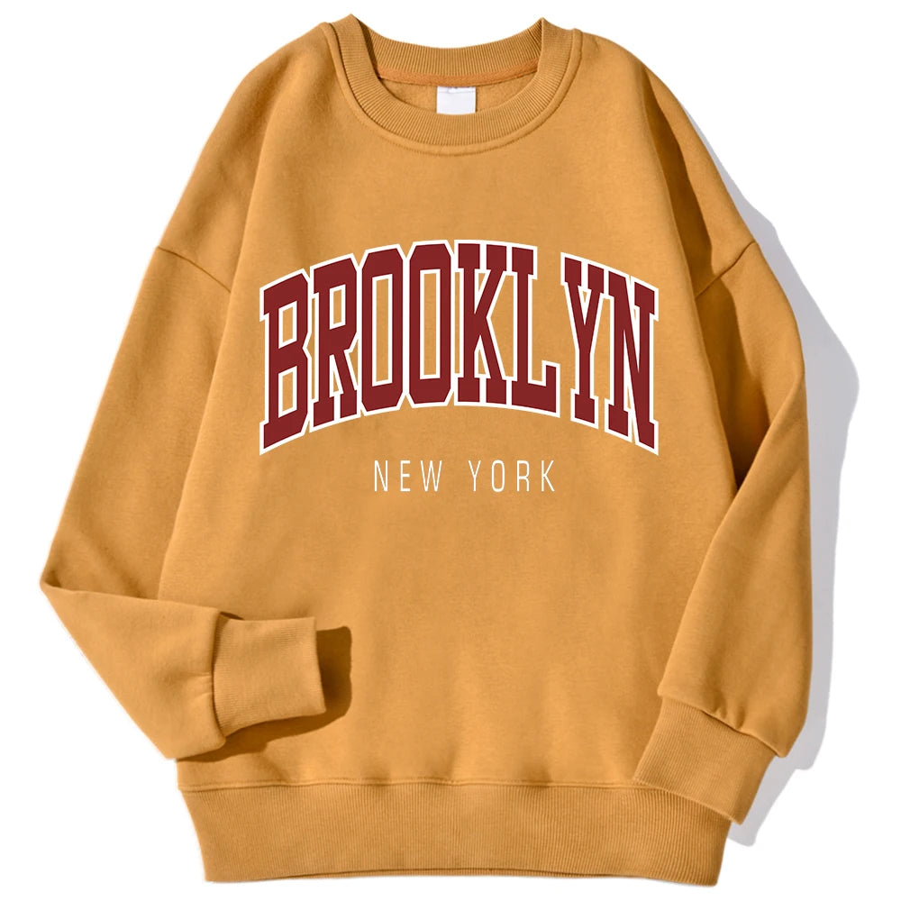 Brooklyn New Work Printed Hoodie Women’s Cotton Colorful Casual Top - beige 1