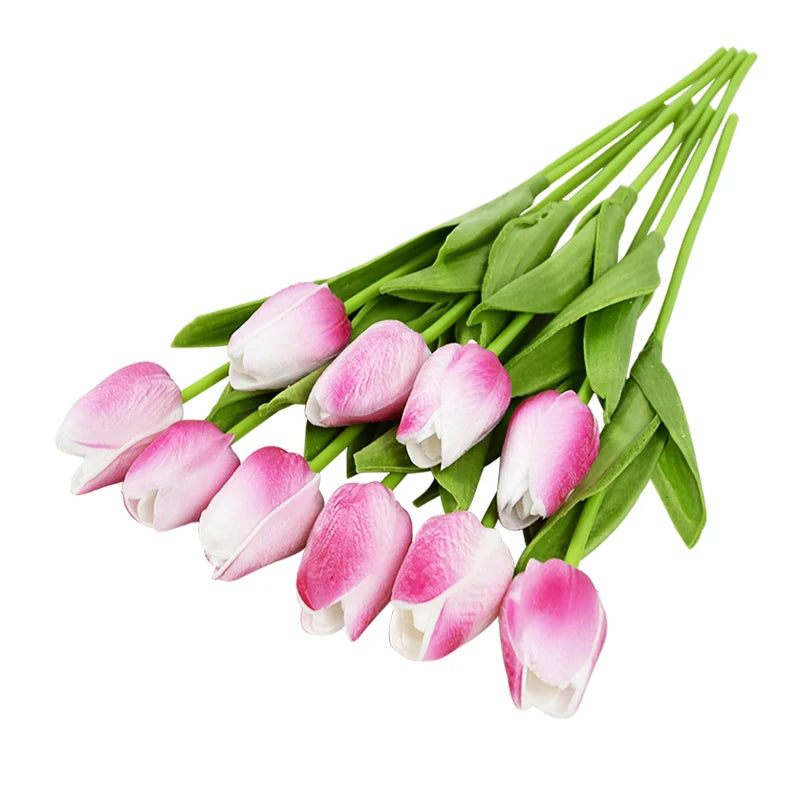 10PCS real touch artificial tulip flower bouquet for wedding, home, or garden decoration-red and white