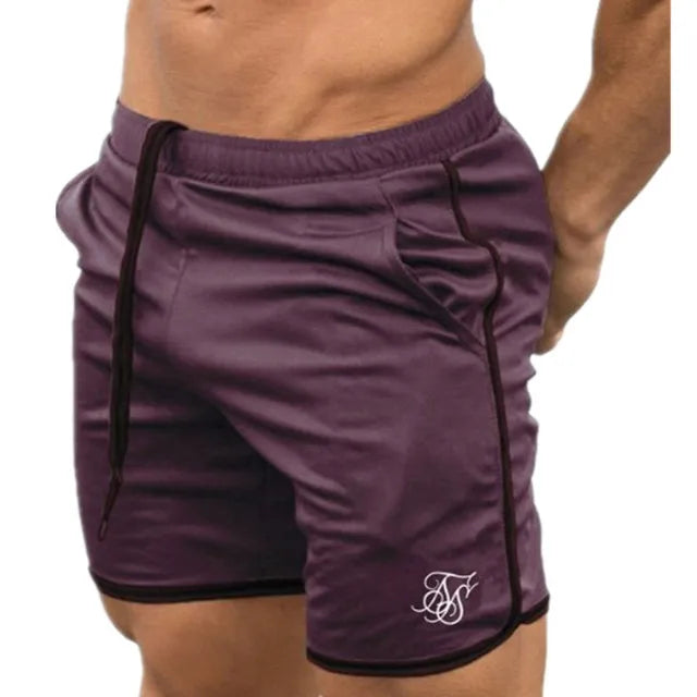 Purple shorts with a logo on a white background