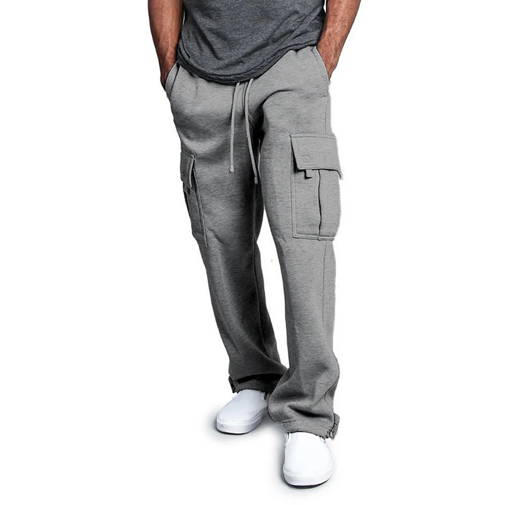 Men’s oversized straight fit jogger sweatpants with drawstring waist and multiple pockets-  gray
