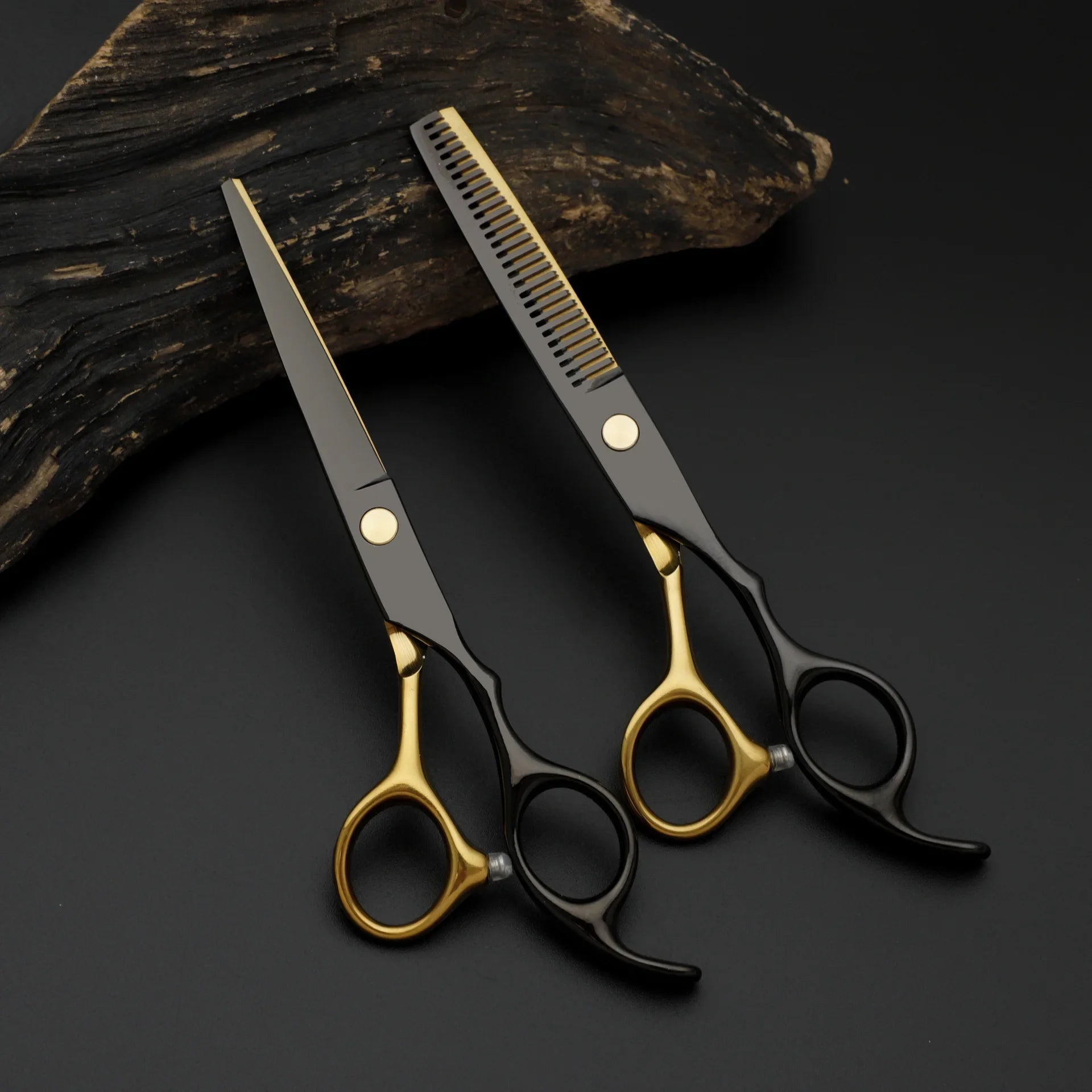 Professional Black and Golden Stainless Steel Hair Cutting Scissors and Thinning Shears -08