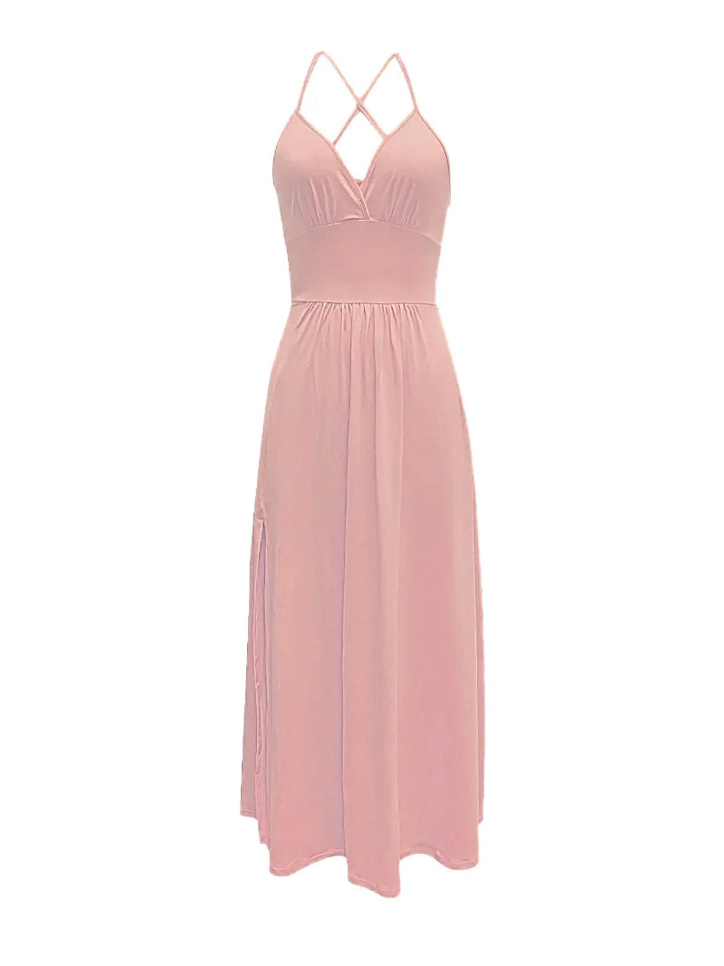 Pink dress with thin straps on a white background