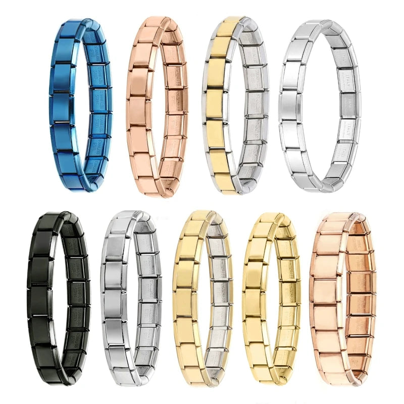 Fashion Stainless Steel Stars Cross Elastic Italian Links Charm Bracelet 9mm Width Simple Design Bangle Men Women DIY Jewelry