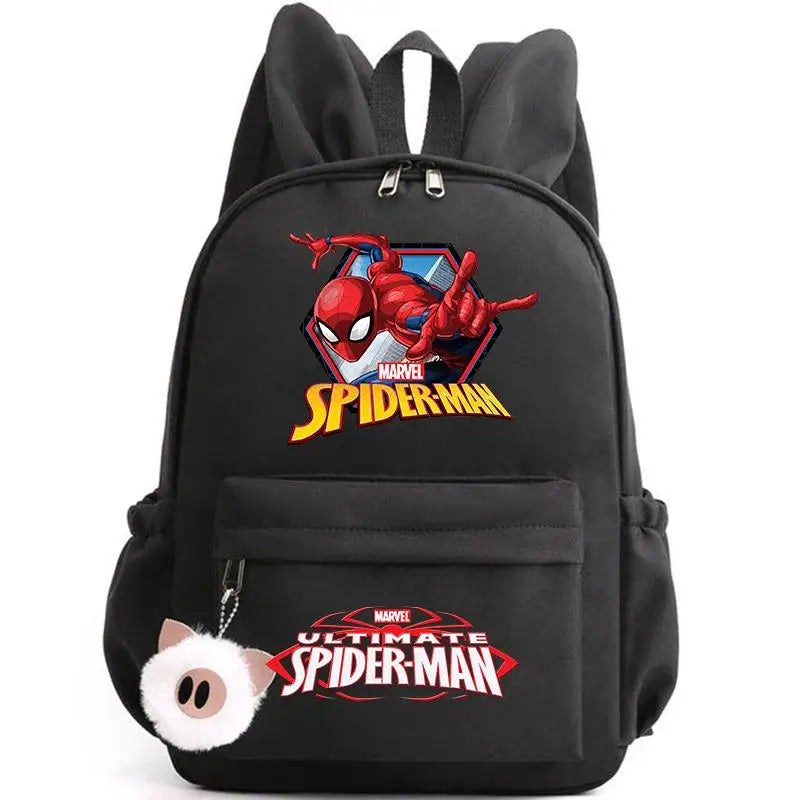 Black backpack with Spider-Man design on a white background
