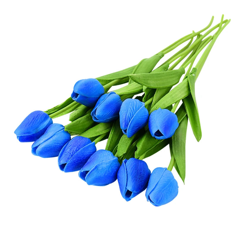 10PCS real touch artificial tulip flower bouquet for wedding, home, or garden decoration- l blue