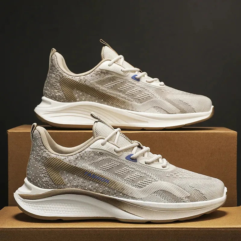 Lightweight men's mesh lace-up sneakers in casual style, breathable vulcanized shoes for walking or everyday wear - light grey