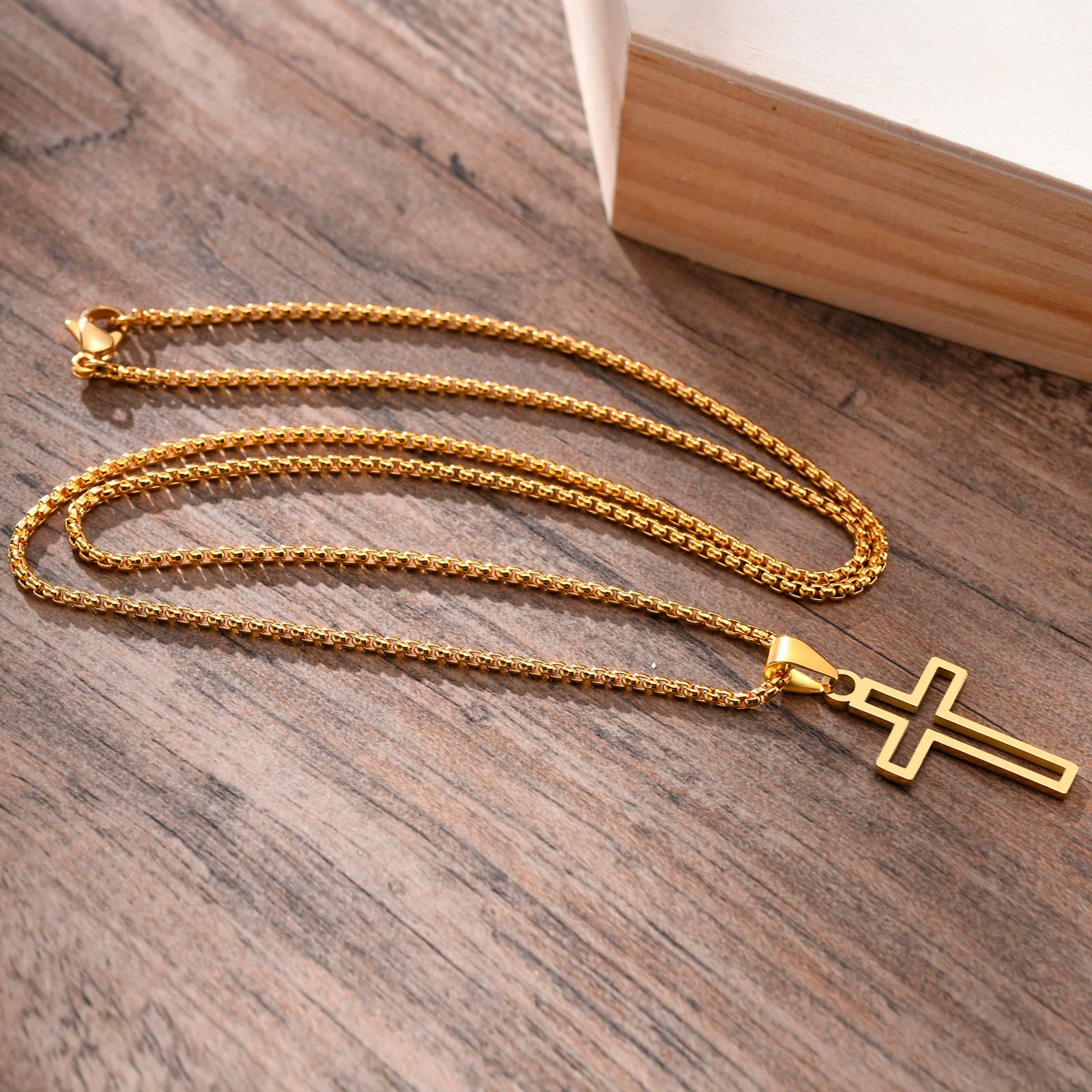 Mens Cutout Cross Necklaces. - gold