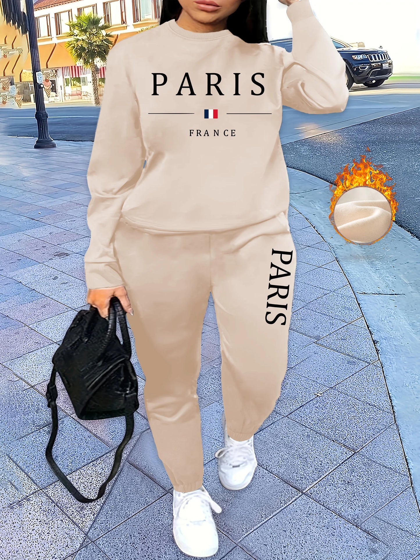 Women's Tracksuit Two Piece Set -beige 2