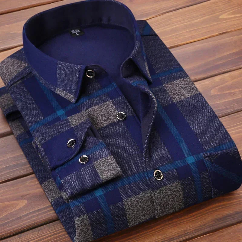2024 men's thick warm plaid shirt with long sleeves in large 4XL size - blue gray 2