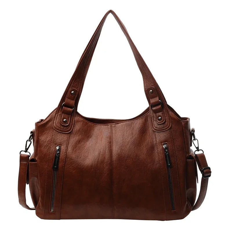 Two Layer Large Capacity Shopping Bag Women's Handbag High Quality Soft Leather Tote Bags Fashion Retro Female Shoulder bolsa 가방