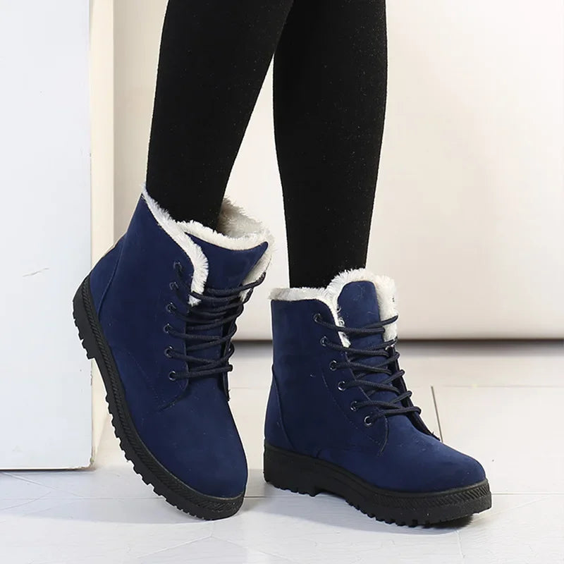 Winter Boots Ladies Snow Boots Lace Up  blue