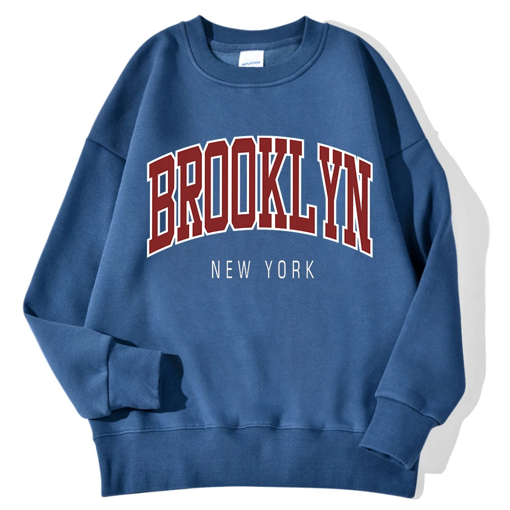 Brooklyn New Work Printed Hoodie Women’s Cotton Colorful Casual Top - Blue 002