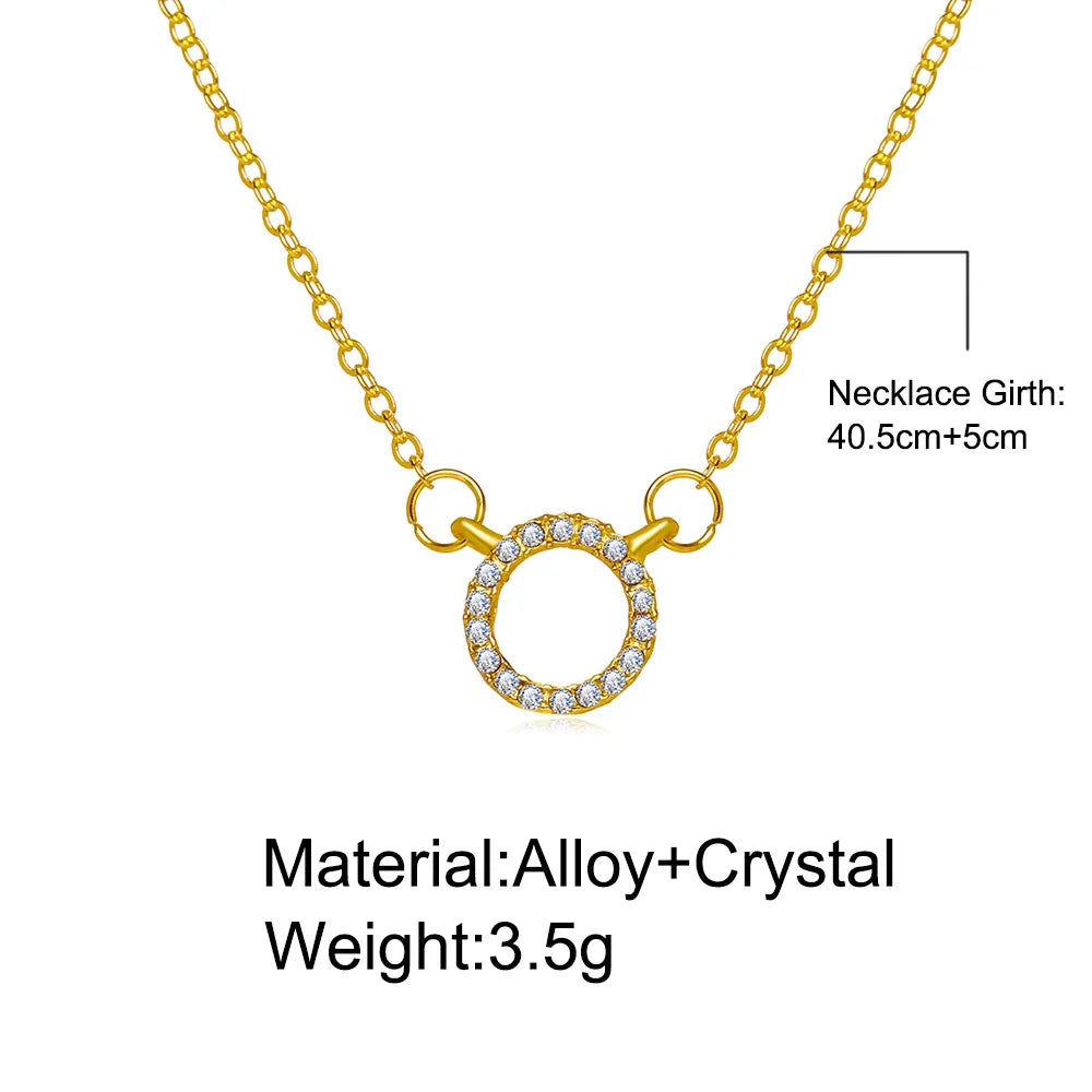 Golden crystal circle pendant necklace for women – elegant trendy jewelry. material and dimensions