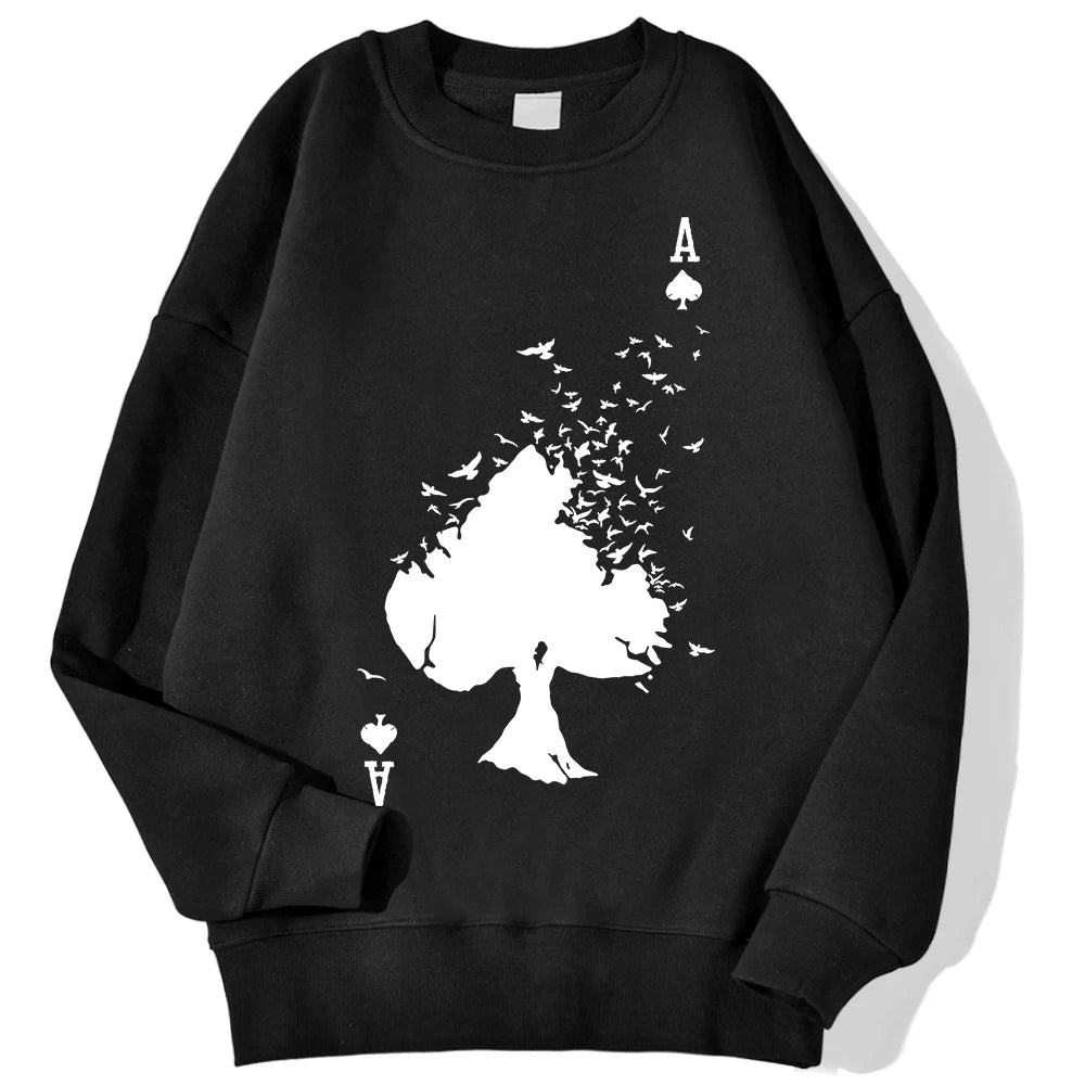 Drifting Spades Black Pattern Sweatshirt – Hip Hop Style Fleece Pullover for Mens - black