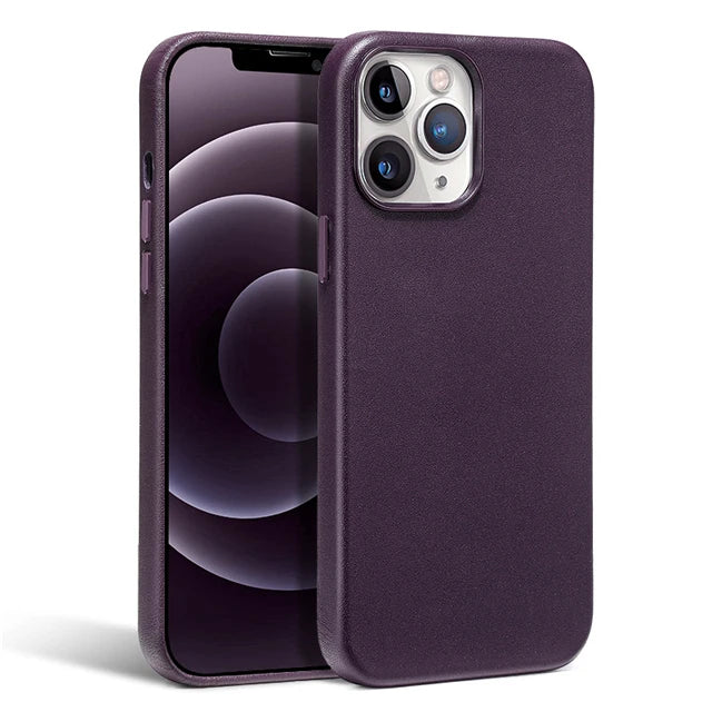 Luxury leather magnetic iPhone case with MagSafe and animated design for iPhone 15 14 13 Pro Max Plus Mini -dark purple