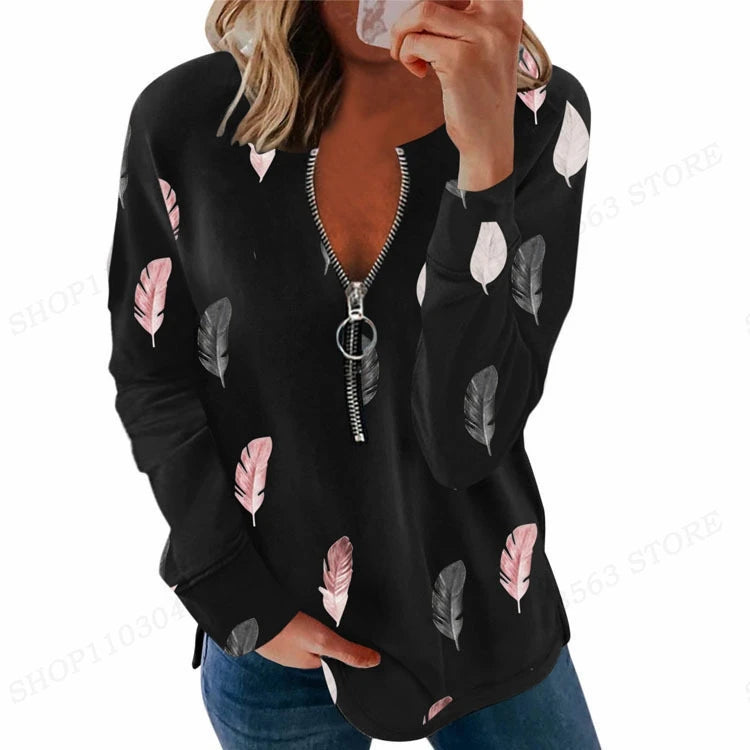 Women's Y2K oversized zip-up hoodie with geometric star pattern and crewneck design - black pink