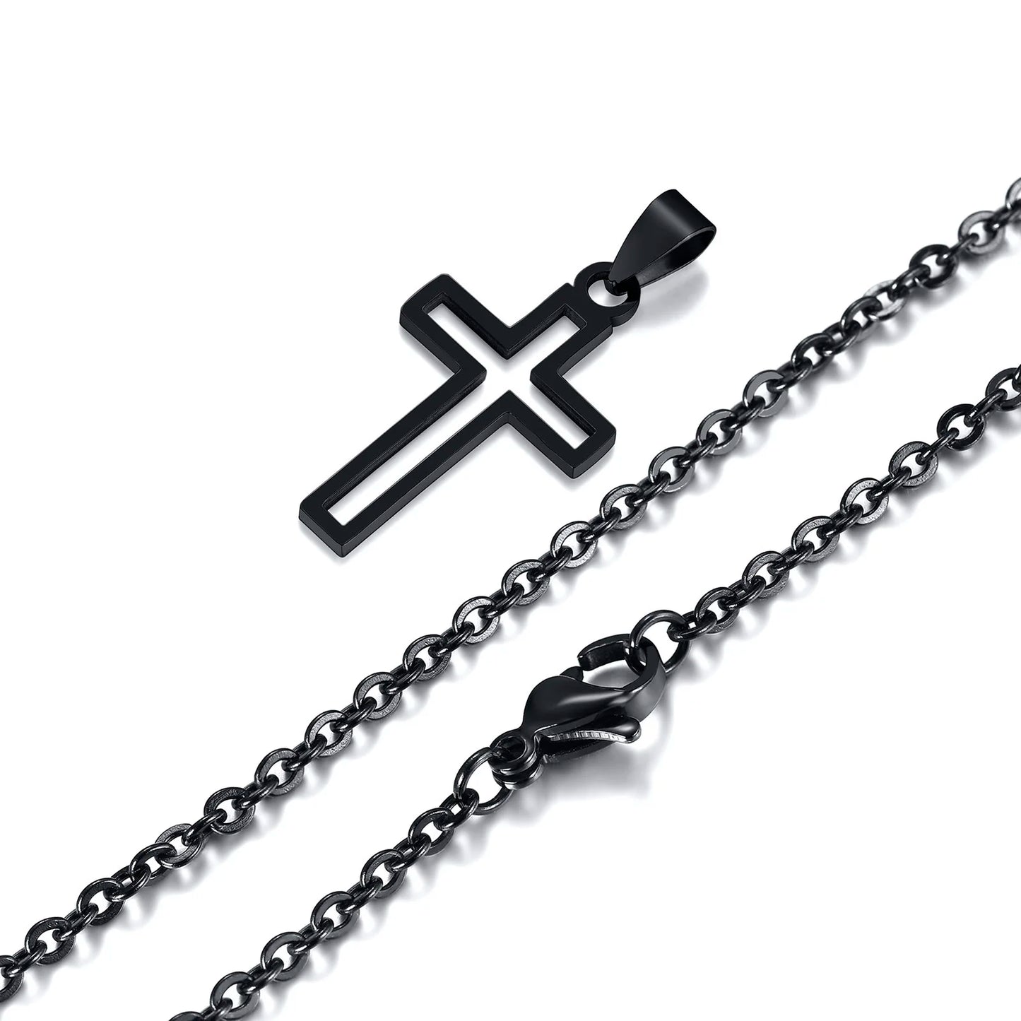 Mens Cutout Cross Necklaces. - black 02