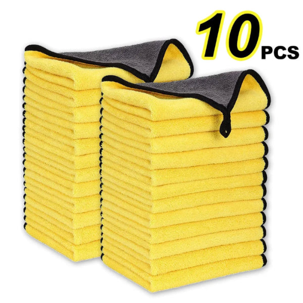 Double-layer microfiber car wash towels—ultra-absorbent & scratch-free. - 10 pcs yellow