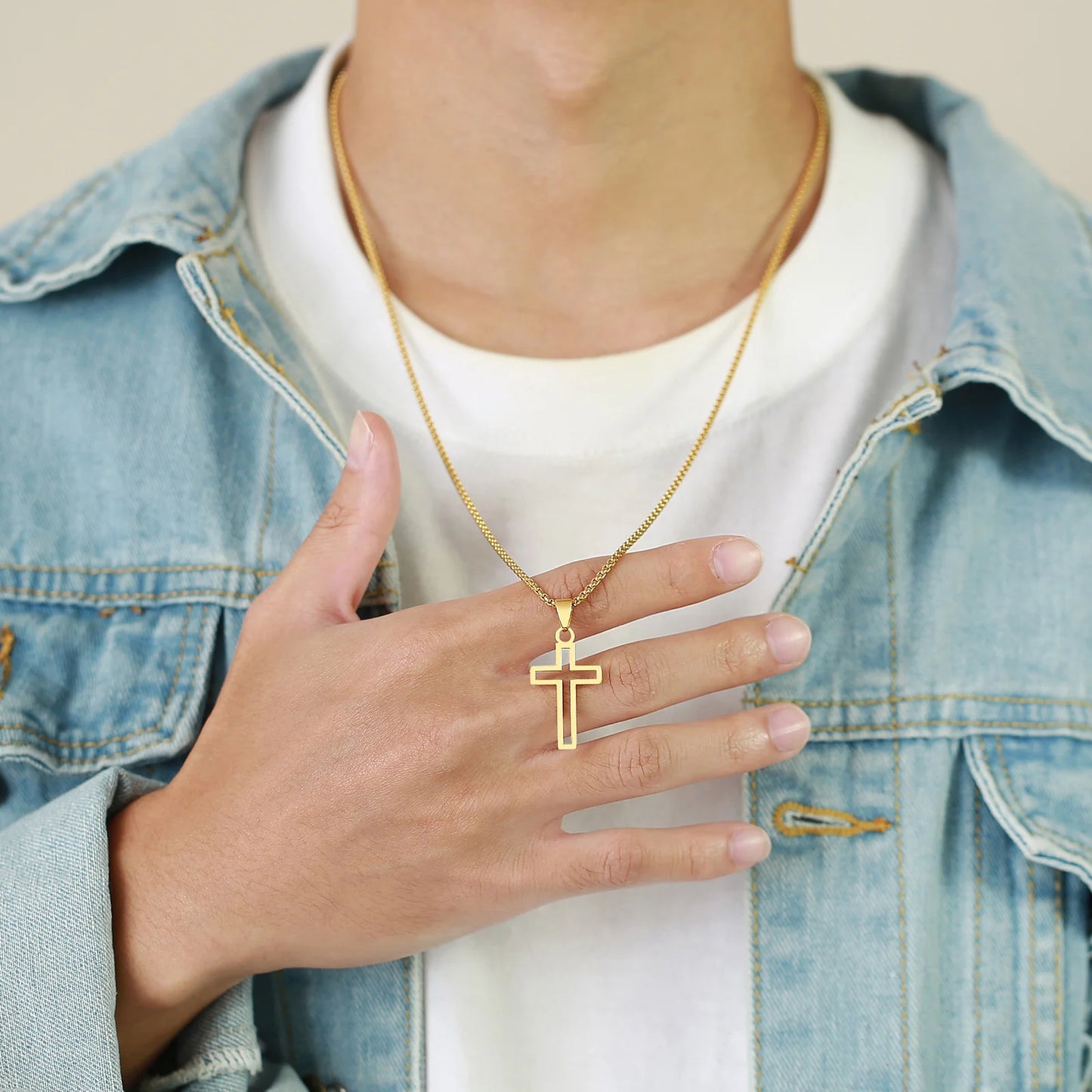 Mens Cutout Cross Necklaces. - gold 2