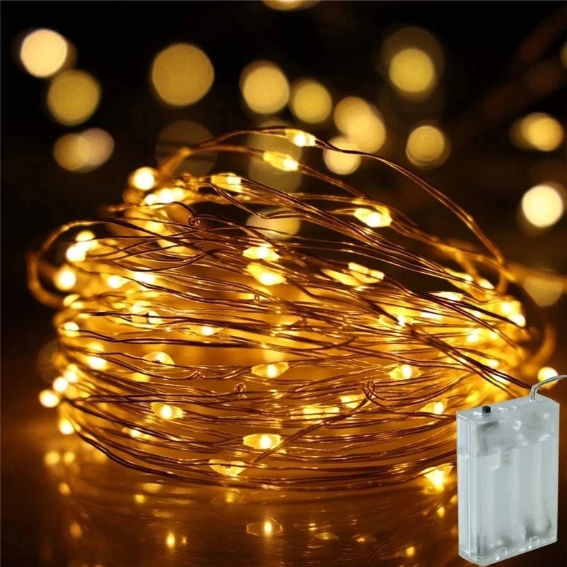 Led Strings Copper Wire 3XAA Battery Operated Christmas Wedding Party Decoration 2M 5M 10M 100LED String Fairy Lights