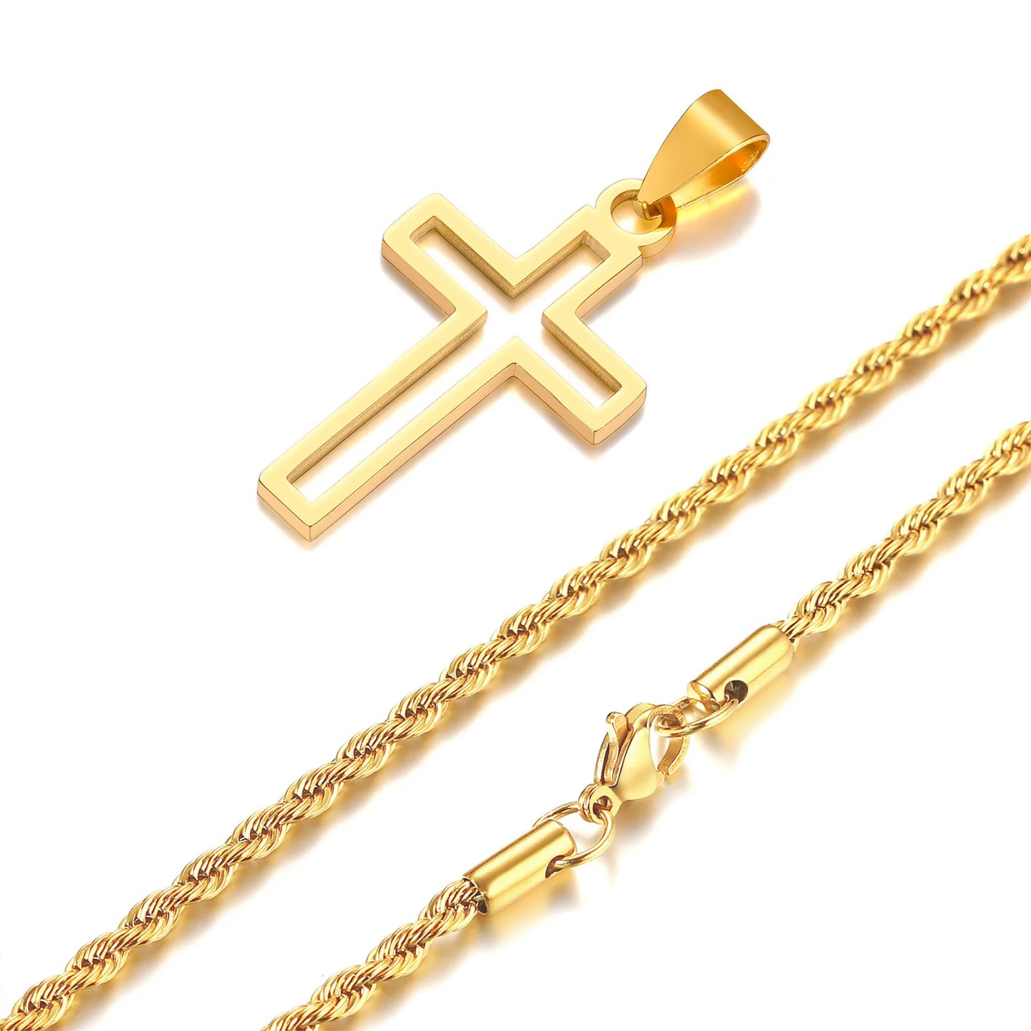 Mens Cutout Cross Necklaces. - gold 04
