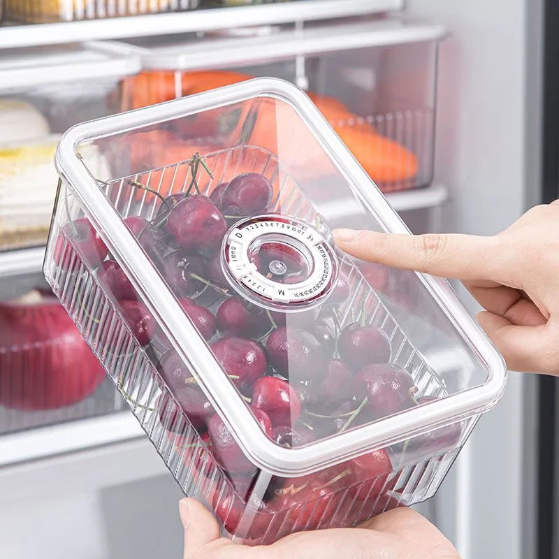 Transparent fridge food storage container for fruits, vegetables, and kitchen organization. -2