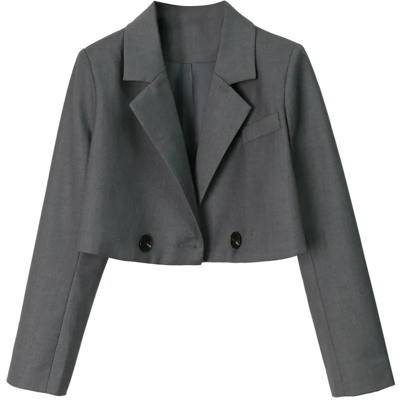 Cropped blazer for women – trendy Korean style notched slim fit chic solid color fashion suit outwear long sleaves