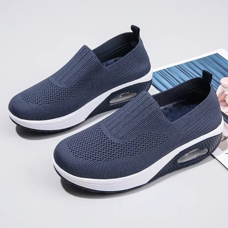 Women Knitted Mesh Sneakers - blue2
