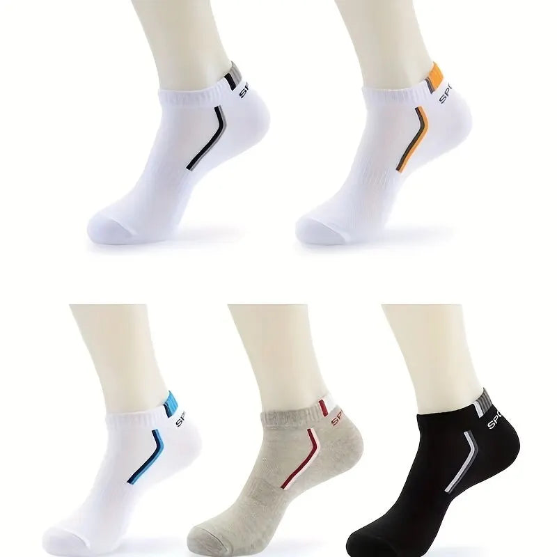 5 pairs of men's striped cotton ankle sports socks, breathable and sweat-absorbing-05