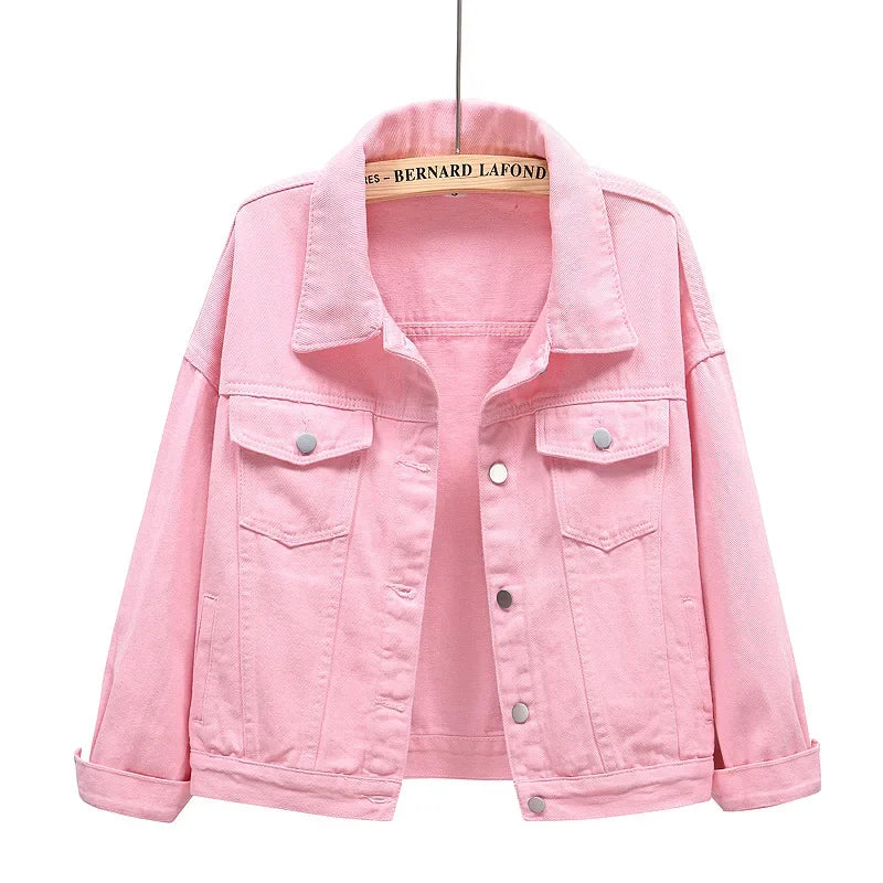 Pink denim jacket on a white background