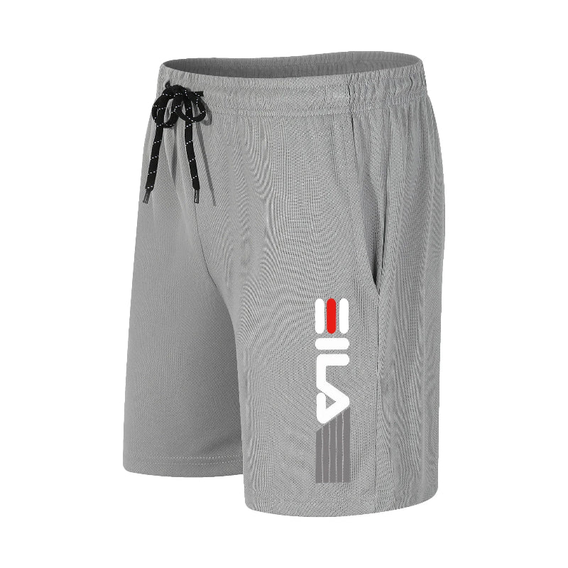 Gray shorts with a FILA logo on a white background
