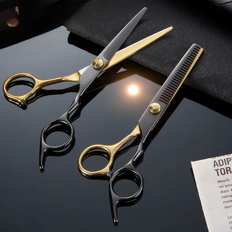 Professional Black and Golden Stainless Steel Hair Cutting Scissors and Thinning Shears -02