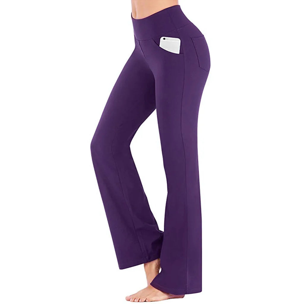 Women’s elegant high-waisted palazzo trousers with wide flared legs, designed for professional or formal wear purple 3
